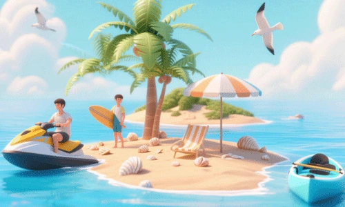 海岛度假C4D渲染场景