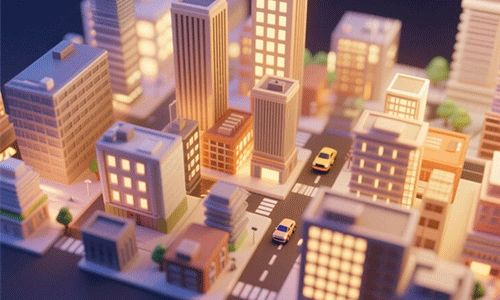 微缩城市街道建筑场景